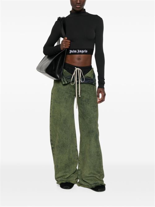 Top cropped Palm Angels da donna nero a maniche lunghe con logo bianco PALM ANGELS | PAWVO005FB0011010